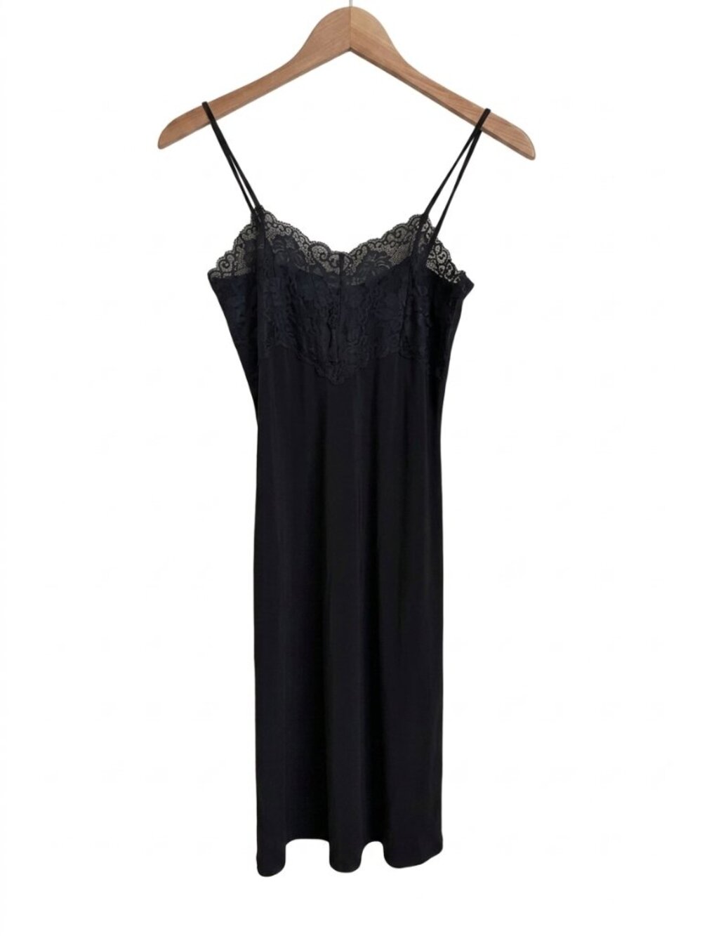 Y2K Little Black Dress Lace Slip Midi LBD Forever 21 Size M Made in USA Romantic
